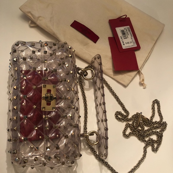Valentino clear rockstud small size bag with chain - Picture 2 of 15
